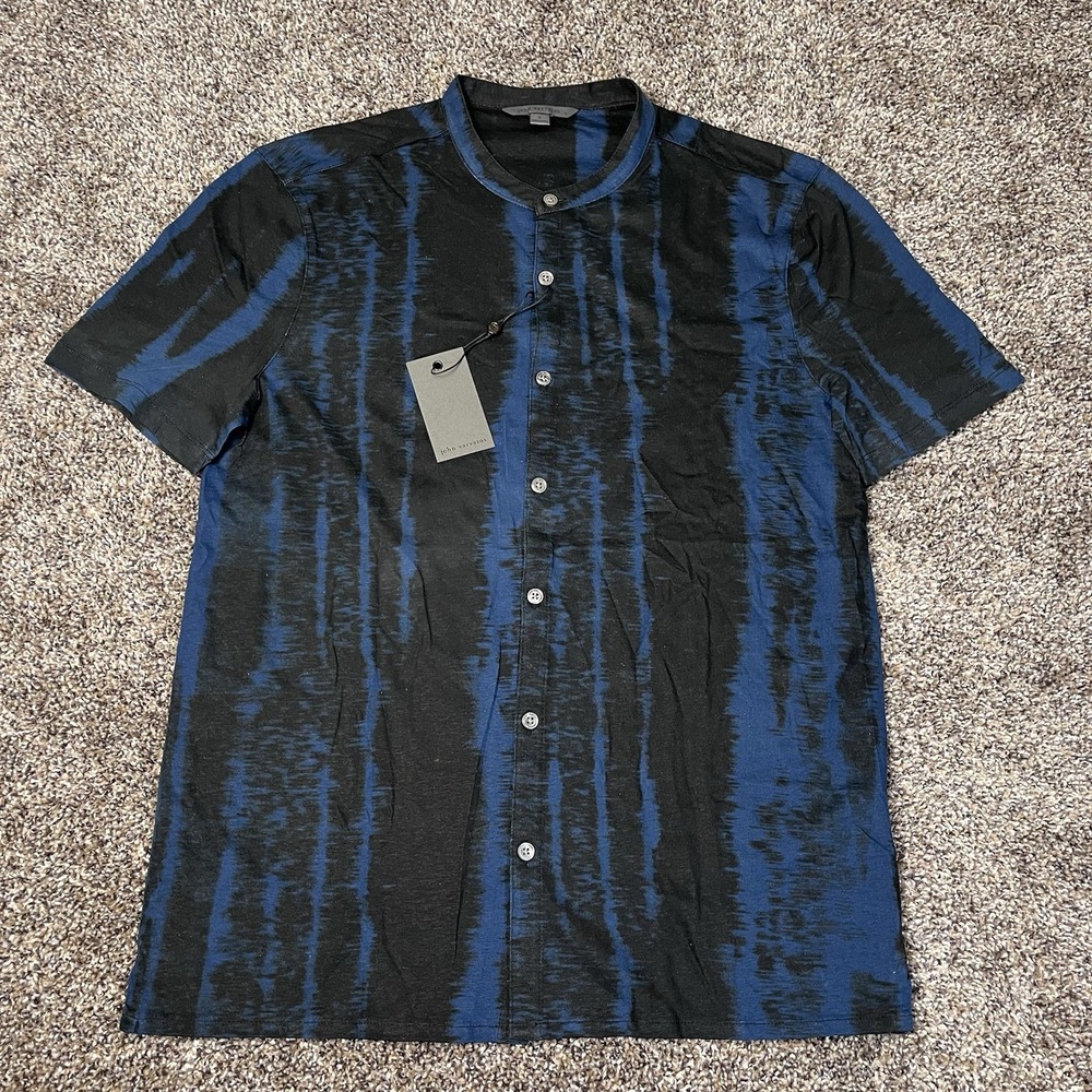 NEW John Varvatos Men Size S Abstract Stripe Linen Blend Button Front Shirt $228